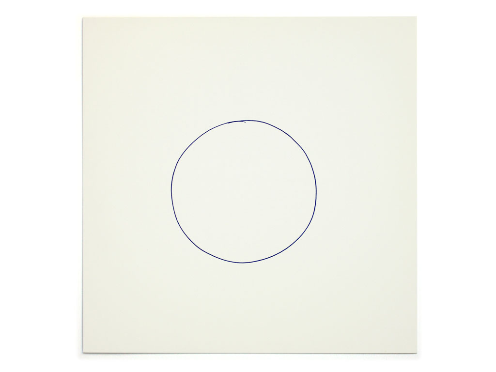 Claude Closky, ‘2,000 attempts at drawing a small circle’, 1998, invitation card, CNEAI, Chatou, 2,000 handmade blue ball-point circles on printed matter, 19 x 19 cm.